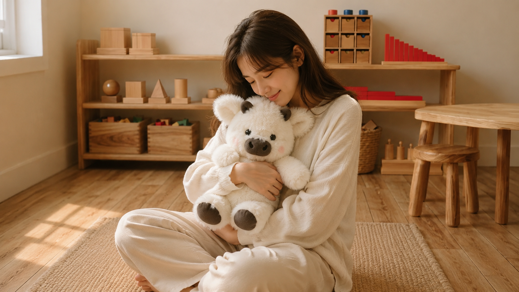 Person relaxing with a soft plush companion